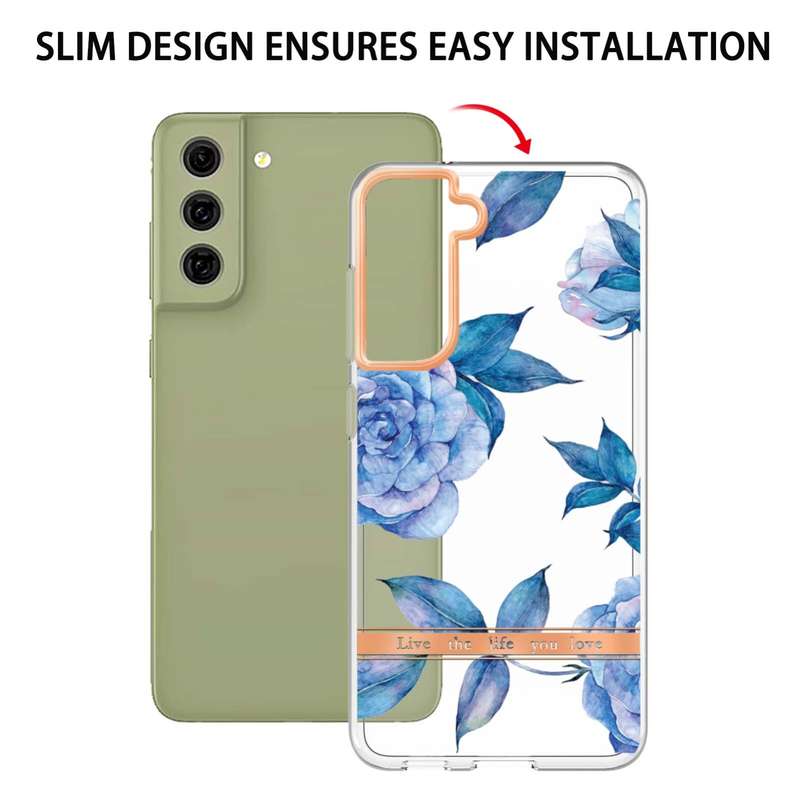 For Samsung Galaxy S21 FE 5G Flowers and Plants Series IMD TPU Phone Case(Purple Peony)