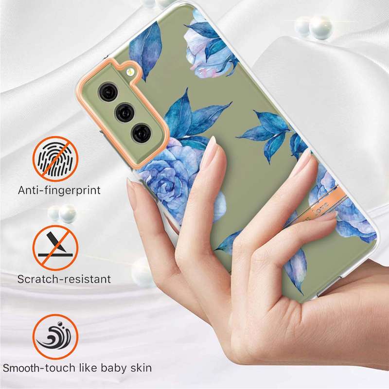 For Samsung Galaxy S21 FE 5G Flowers and Plants Series IMD TPU Phone Case(Purple Peony)