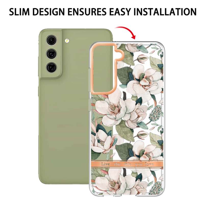 For Samsung Galaxy S21 FE 5G Flowers and Plants Series IMD TPU Phone Case(Purple Peony)