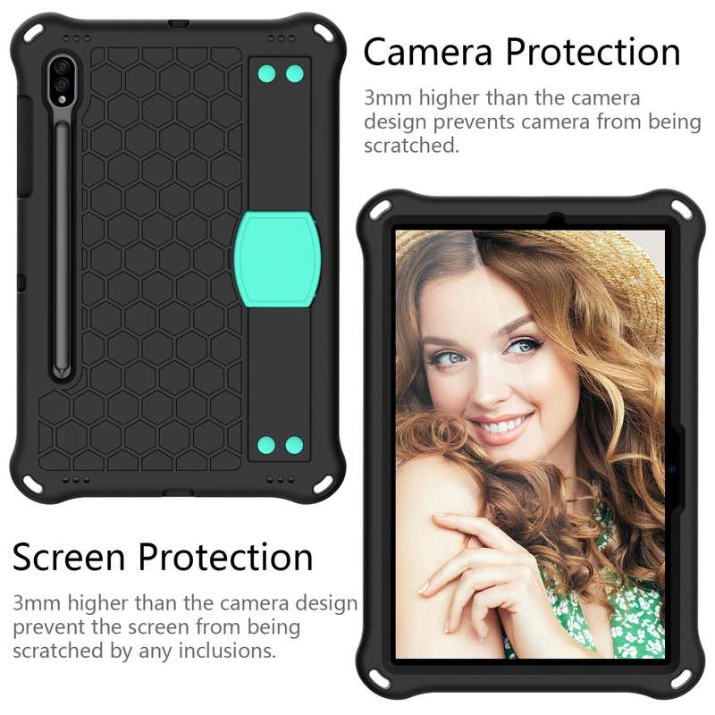 For Samsung Galaxy Tab S8 / Tab S7 Honeycomb Design EVA + PC Tablet Case with Strap(Black+Mint Green