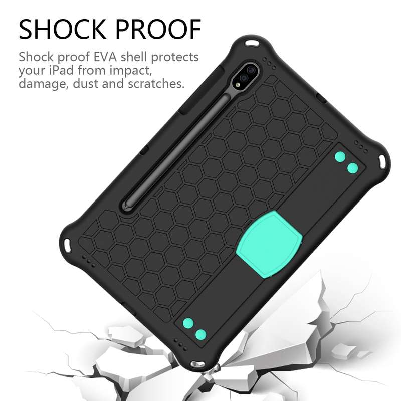 For Samsung Galaxy Tab S8 / Tab S7 Honeycomb Design EVA + PC Tablet Case with Strap(Black+Mint Green