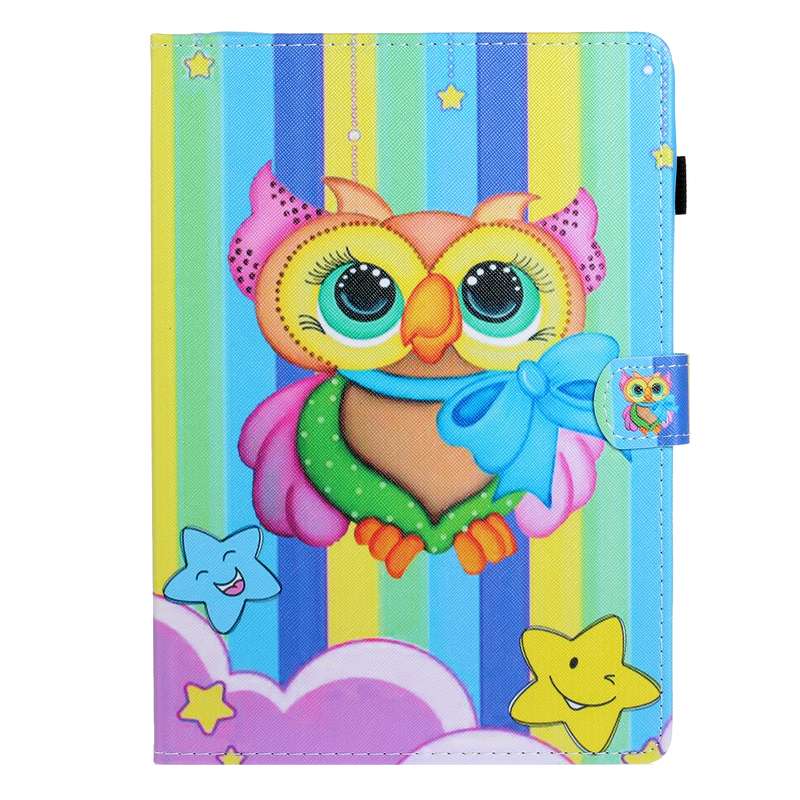 For Samsung Galaxy Tab A8 10.5 2021 Coloured Drawing Stitching Leather Tablet Case(Rainbow Owl)