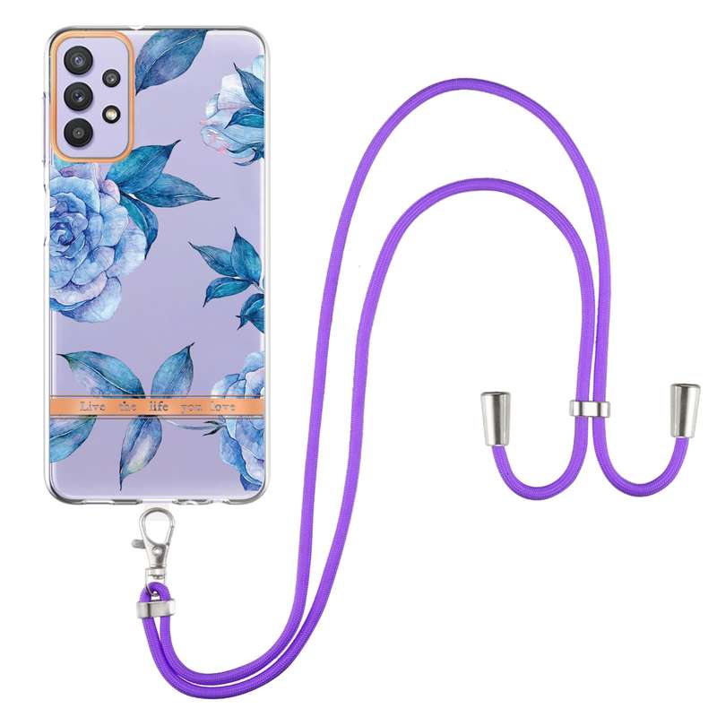 For Samsung Galaxy A53 5G Flowers Series TPU Phone Case with Lanyard(Blue Rose)