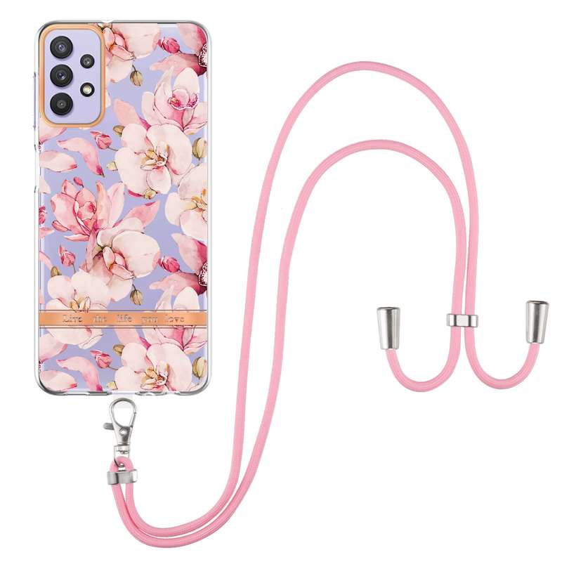 For Samsung Galaxy A53 5G Flowers Series TPU Phone Case with Lanyard(Blue Rose)