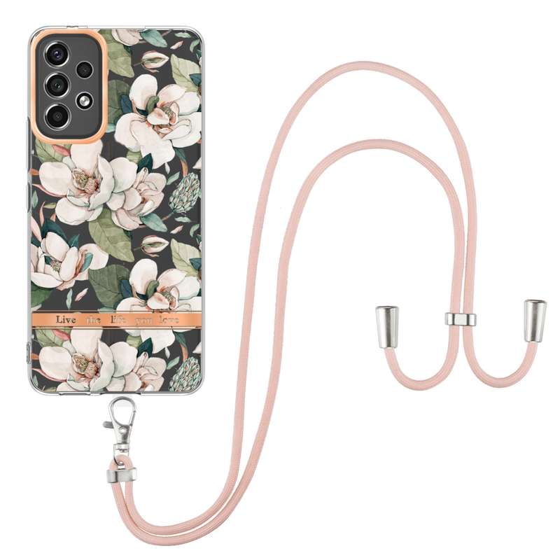 For Samsung Galaxy A53 5G Flowers Series TPU Phone Case with Lanyard(Blue Rose)