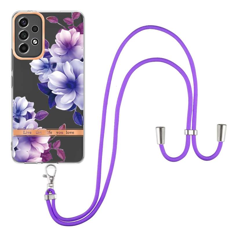 For Samsung Galaxy A53 5G Flowers Series TPU Phone Case with Lanyard(Blue Rose)