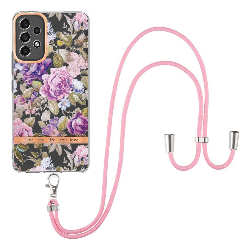 For Samsung Galaxy A53 5G Flowers Series TPU Phone Case with Lanyard(Blue Rose)