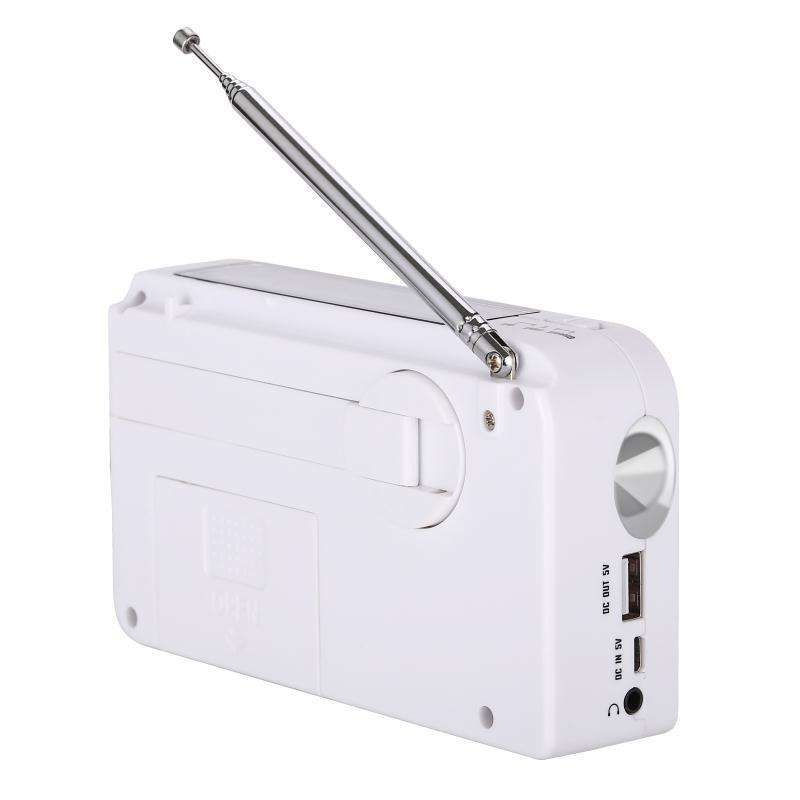 RD-638T Two-band Solar Powered AM / FM Radio Player Flashlight with Dynamo Function(White)