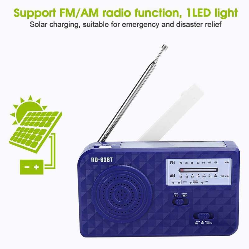 RD-638T Two-band Solar Powered AM / FM Radio Player Flashlight with Dynamo Function(White)