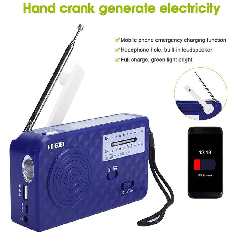 RD-638T Two-band Solar Powered AM / FM Radio Player Flashlight with Dynamo Function(White)
