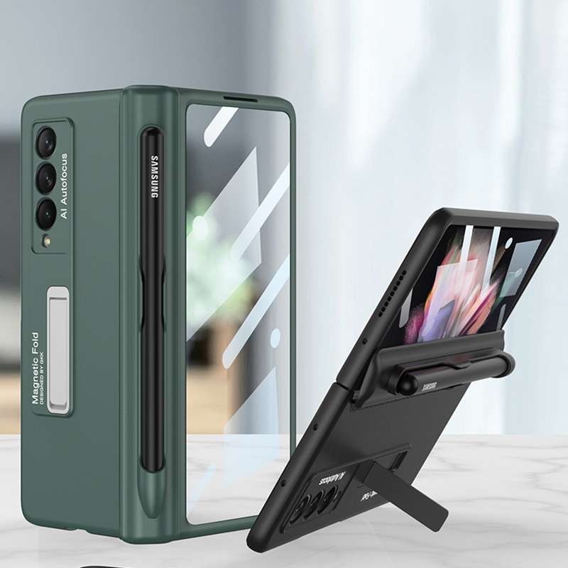 For Samsung Galaxy Z Fold3 5G GKK Integrated Magnetic Full Coverage Phone Flip Case with Pen Slot(Bl