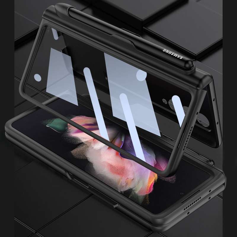 For Samsung Galaxy Z Fold3 5G GKK Integrated Magnetic Full Coverage Phone Flip Case with Pen Slot(Bl