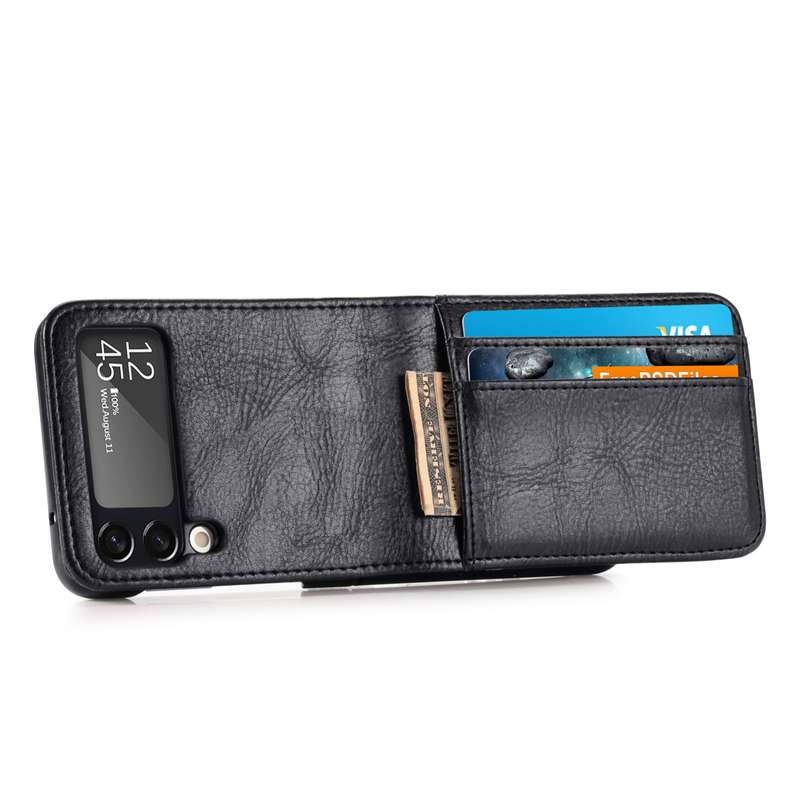 For Samsung Galaxy Z Flip3 5G Vertical Flip Card Slot Leather Phone Case(Black)