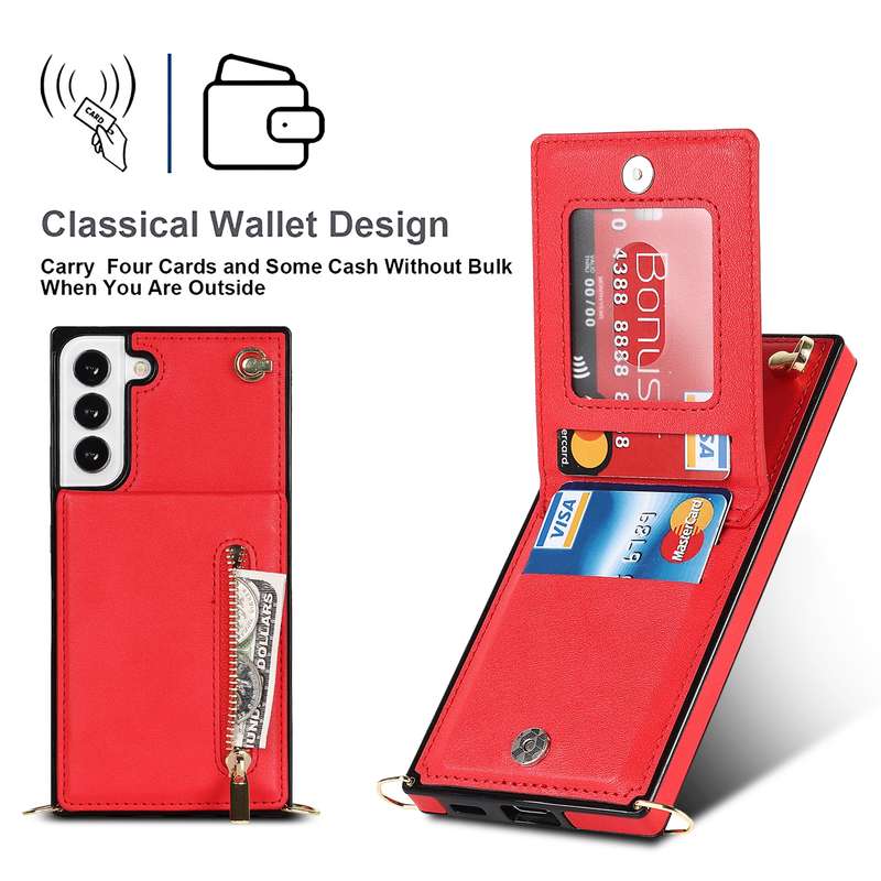 For Samsung Galaxy S22 5G Cross-body Square Zipper Card Holder Bag Phone Case(Rose Gold)