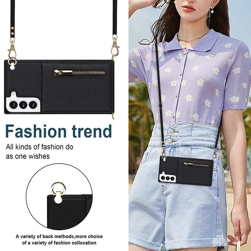 For Samsung Galaxy S21 FE 5G Cross-body Square Zipper Card Holder Bag Phone Case(Purple)