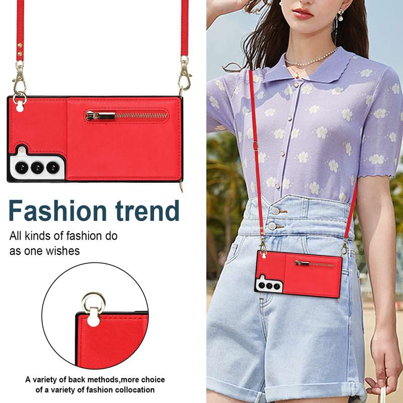 For Samsung Galaxy S21 FE 5G Cross-body Square Zipper Card Holder Bag Phone Case(Purple)