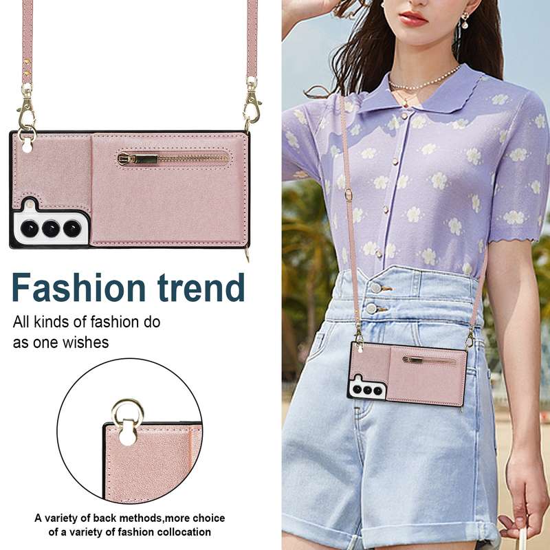For Samsung Galaxy S21 FE 5G Cross-body Square Zipper Card Holder Bag Phone Case(Purple)