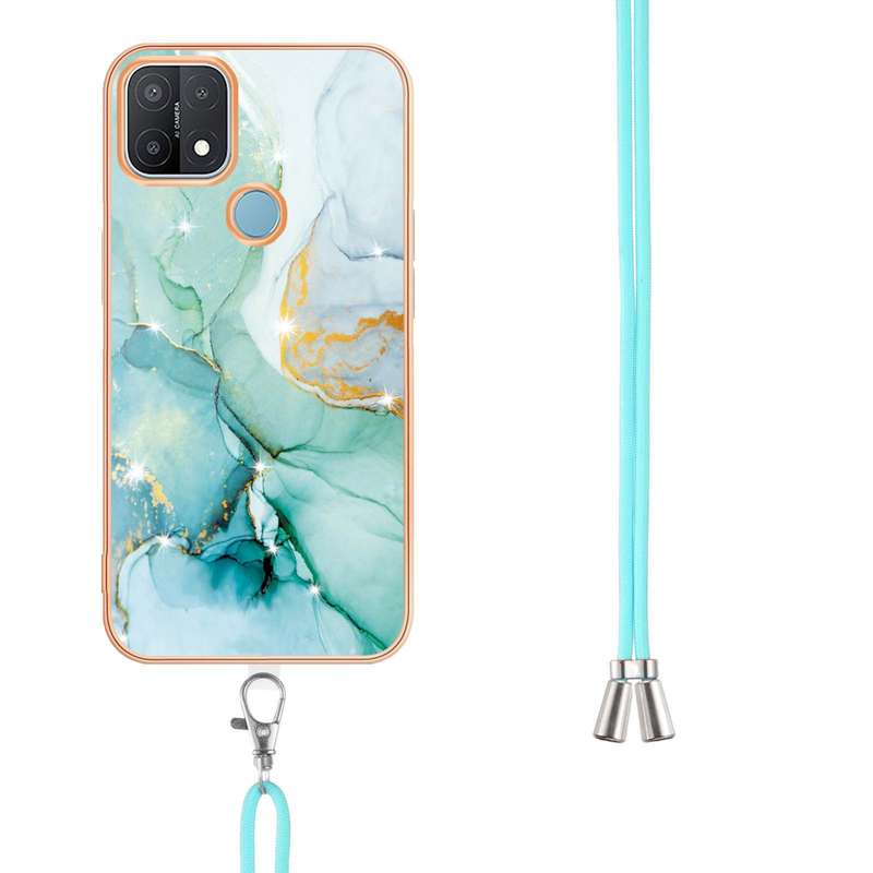 For OPPO A53s 5G / A55 5G / A54 4G / A16 / A54s Electroplating Marble IMD TPU Phone Case with Lanyar