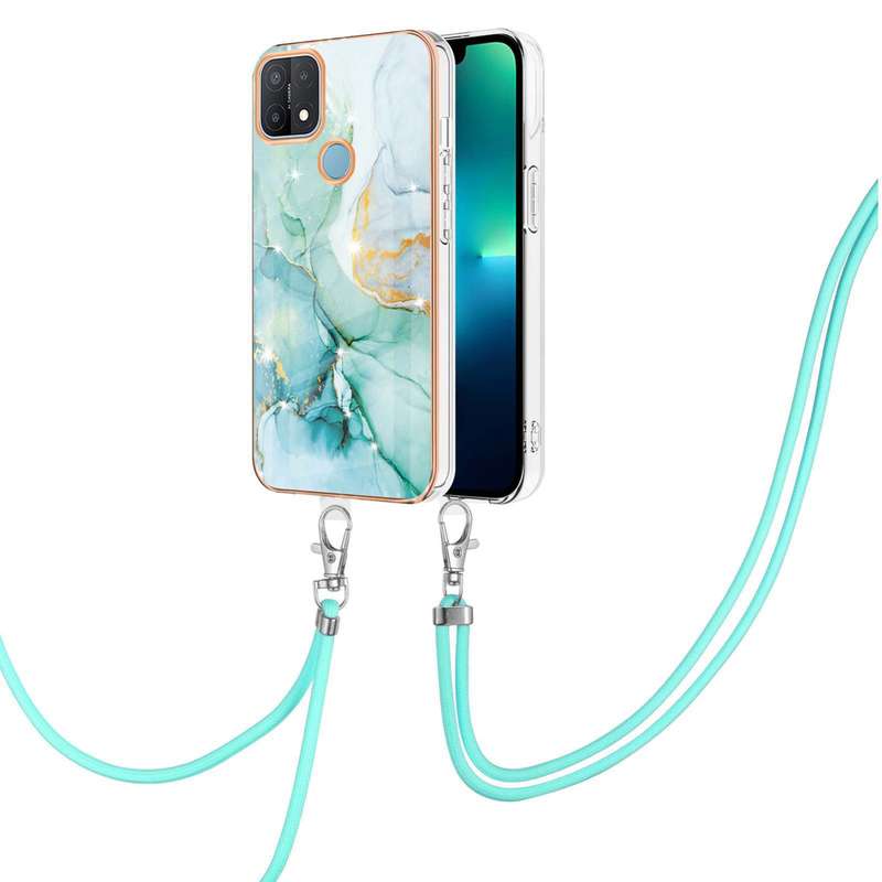 For OPPO A53s 5G / A55 5G / A54 4G / A16 / A54s Electroplating Marble IMD TPU Phone Case with Lanyar