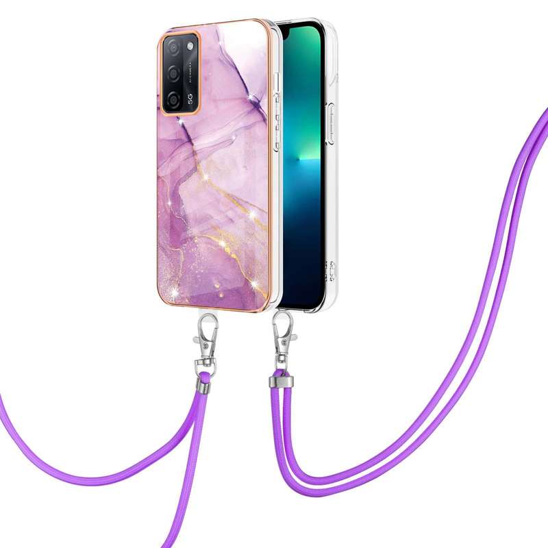 For OPPO A53s 5G / A55 5G / A54 4G / A16 / A54s Electroplating Marble IMD TPU Phone Case with Lanyar