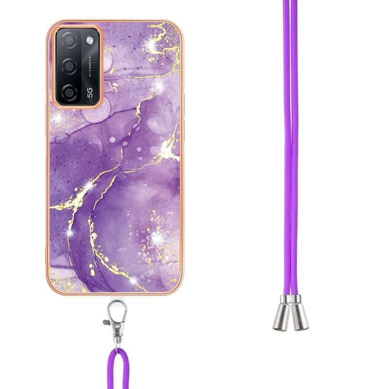 For OPPO A53s 5G / A55 5G / A54 4G / A16 / A54s Electroplating Marble IMD TPU Phone Case with Lanyar