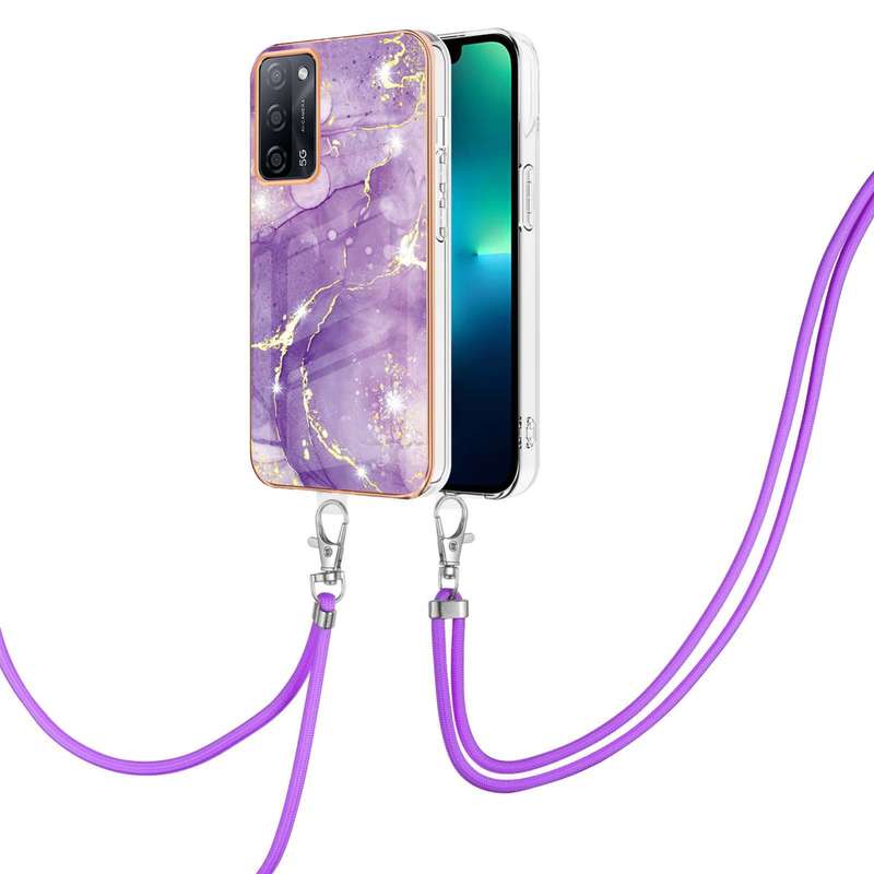For OPPO A53s 5G / A55 5G / A54 4G / A16 / A54s Electroplating Marble IMD TPU Phone Case with Lanyar