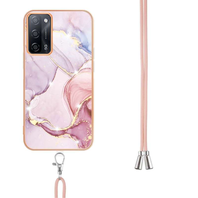 For OPPO A53s 5G / A55 5G / A54 4G / A16 / A54s Electroplating Marble IMD TPU Phone Case with Lanyar