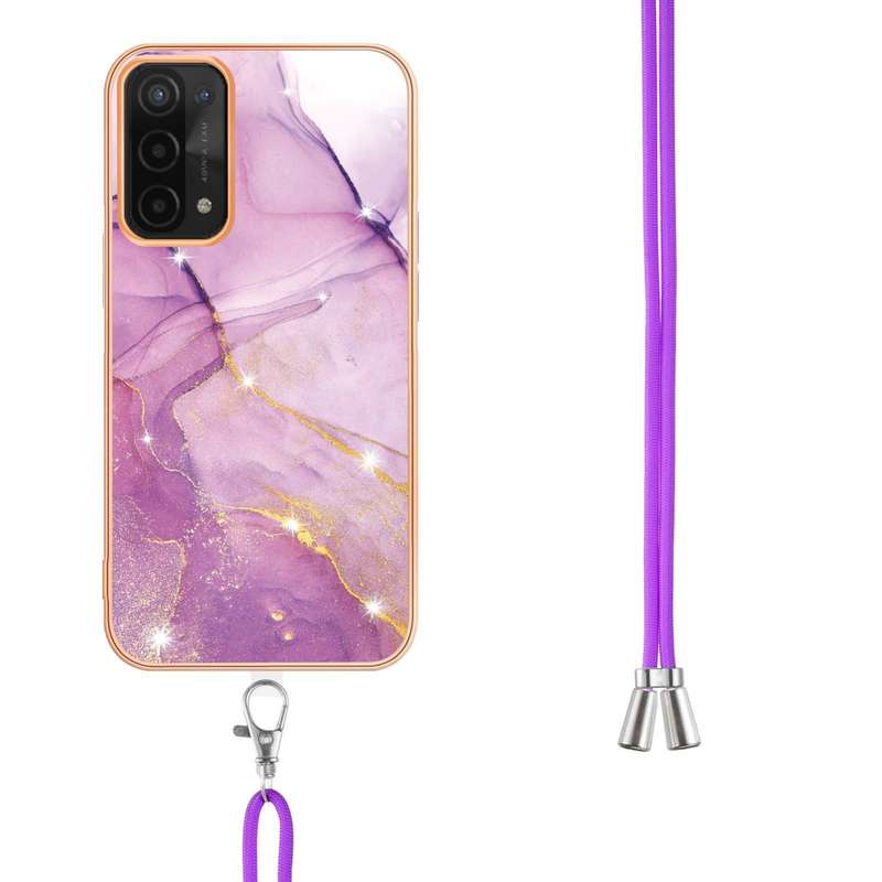 For OPPO A74 5G / A93 5G / A54 5G / A93s 5G Electroplating Marble IMD TPU Phone Case with Lanyard(Pu