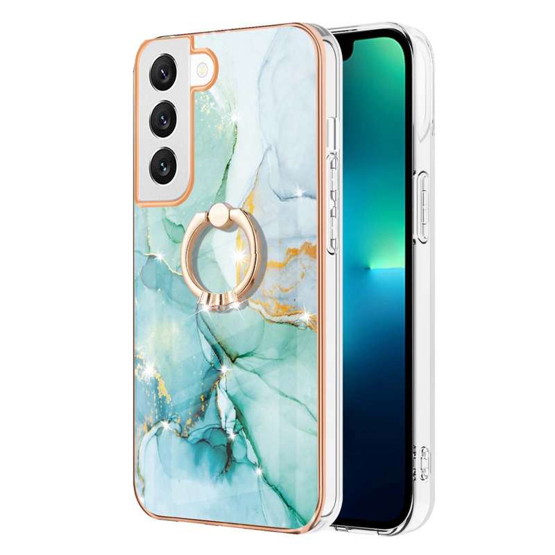 For Samsung Galaxy A33 5G Electroplating Marble IMD TPU Phone Case with Ring Holder(White 006)