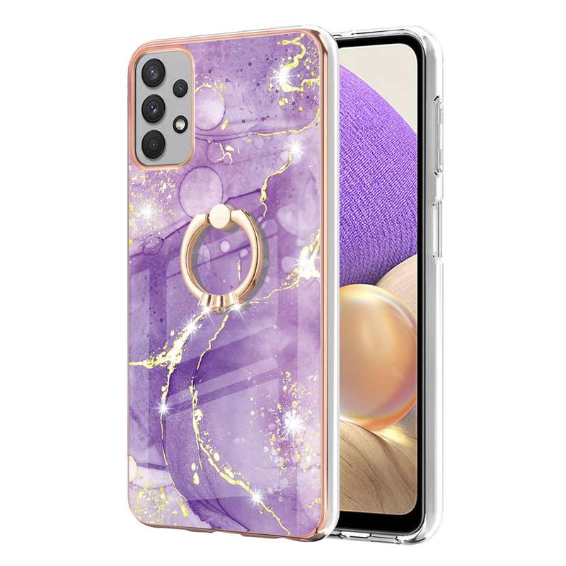 Samsung Galaxy A53 5G Electroplating Marble IMD TPU Phone Case with Ring Holder(Purple 002)