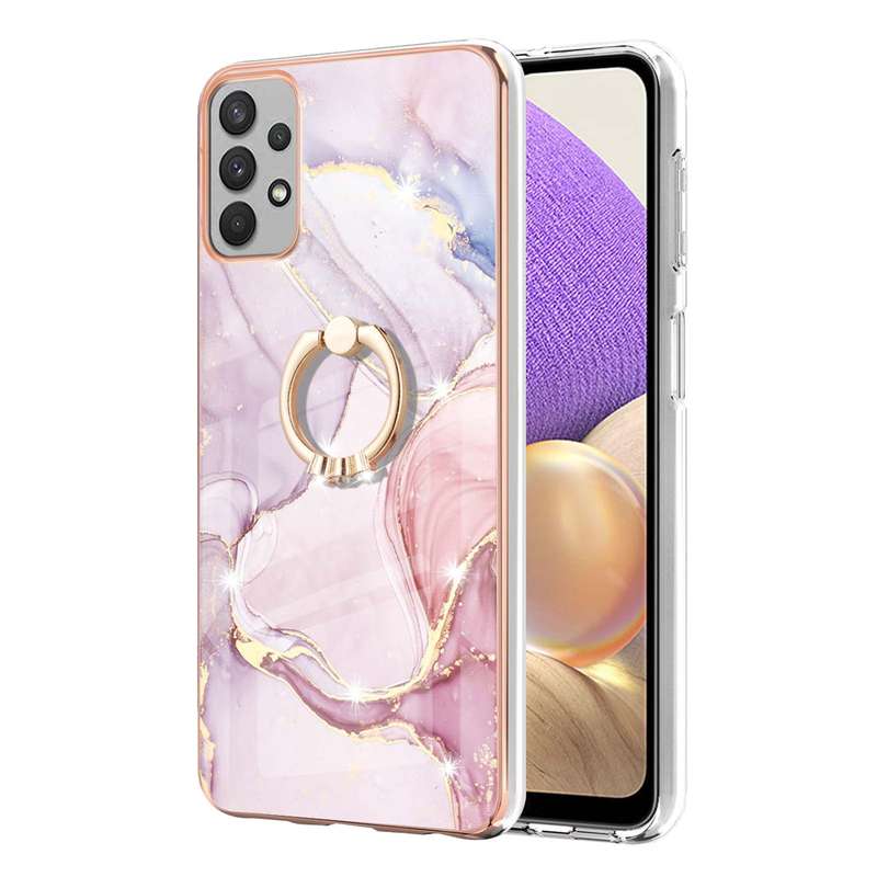 Samsung Galaxy A53 5G Electroplating Marble IMD TPU Phone Case with Ring Holder(Purple 002)