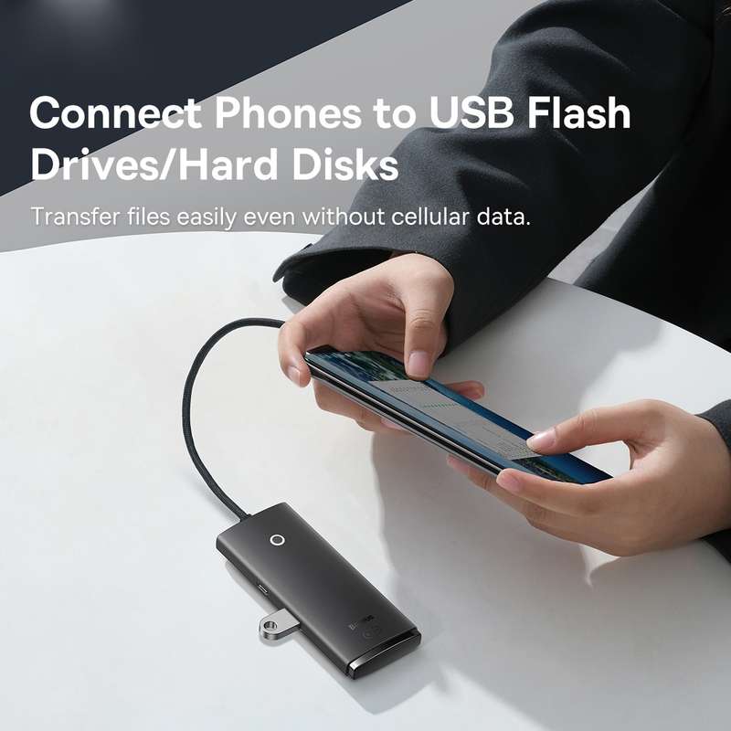 Baseus Lite Series USB-A to USB 3.0x4 HUB Adapter, Cable Length:25cm(Black)
