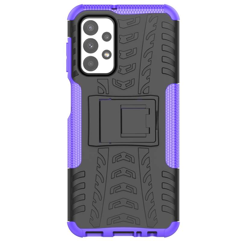 For Samsung Galaxy A23 Tire Texture Shockproof TPU+PC Phone Case with Holder(Blue)