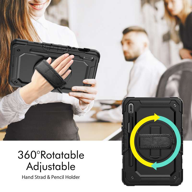 For Samsung Galaxy Tab S8 11 inch SM-X700 Silicone + PC Tablet Case with Shoulder Strap(Orange+Black