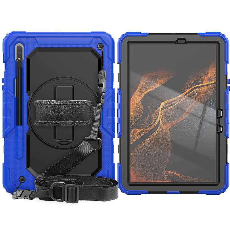 For Samsung Galaxy Tab S8 11 inch SM-X700 Silicone + PC Tablet Case with Shoulder Strap(Orange+Black