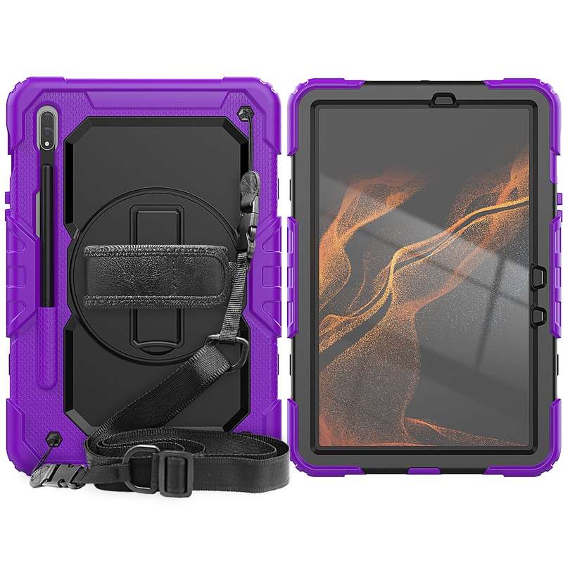 For Samsung Galaxy Tab S8 11 inch SM-X700 Silicone + PC Tablet Case with Shoulder Strap(Orange+Black