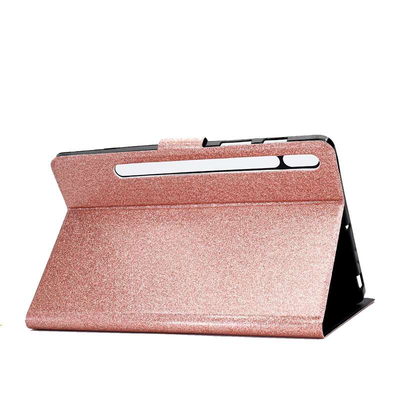 For Samsung Galaxy Tab S8 / S7 Varnish Glitter Powder Smart Leather Tablet Case(Rose Gold)