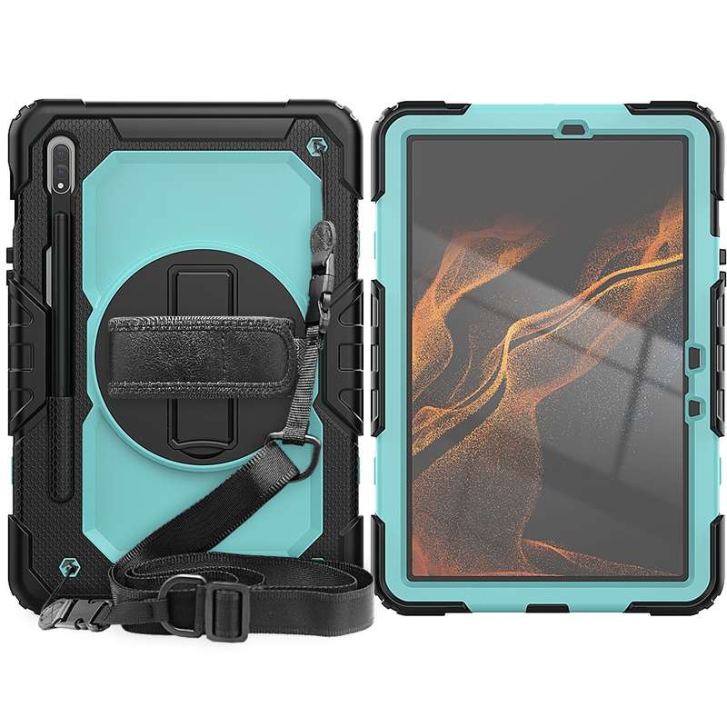 For Samsung Galaxy Tab S8 11 inch SM-X700 Silicone + PC Tablet Case(Black+Light Blue)