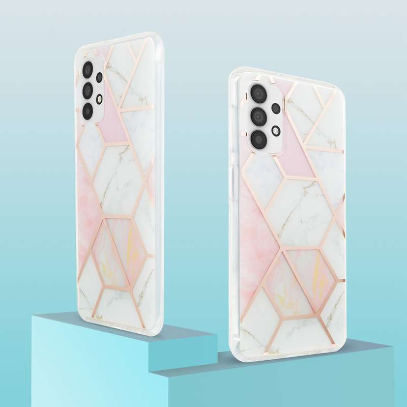 For Samsung Galaxy A23 4G / 5G Electroplating IMD Splicing Marble TPU Phone Case(Pink White)
