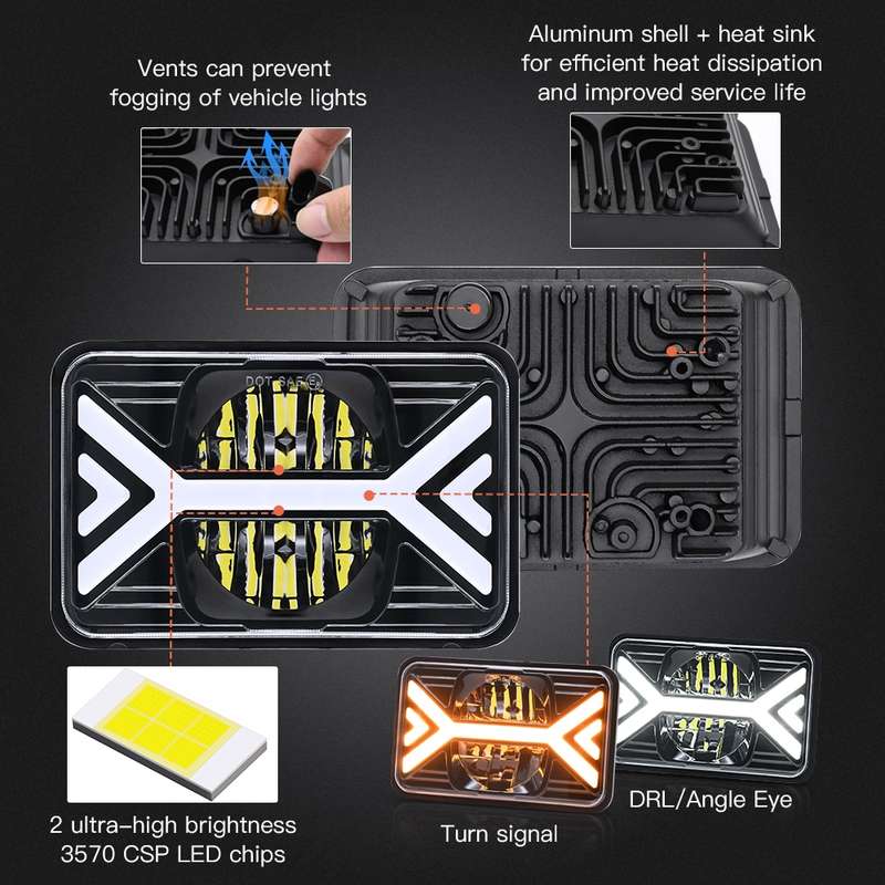 5 inch Square Truck Two-color Headlights 9-30V 36W / 22W 4000LM 6000K / 3000K