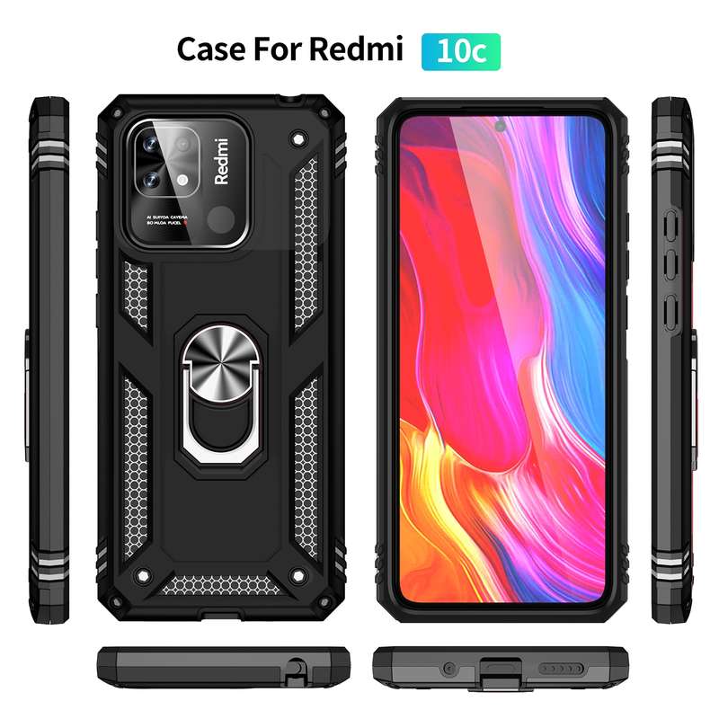 For Xiaomi Redmi 10C Shockproof TPU + PC Phone Case with 360 Degree Rotating Holder(Green)