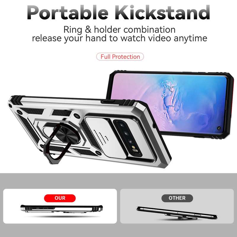 For Samsung Galaxy S10+ Sliding Camshield Holder Phone Case(Dark Green)