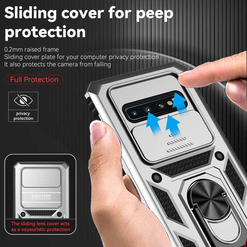 For Samsung Galaxy S10+ Sliding Camshield Holder Phone Case(Dark Green)