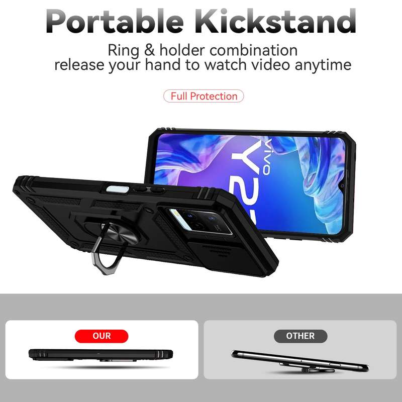 For vivo Y21 Sliding Camshield Holder Phone Case(Red)