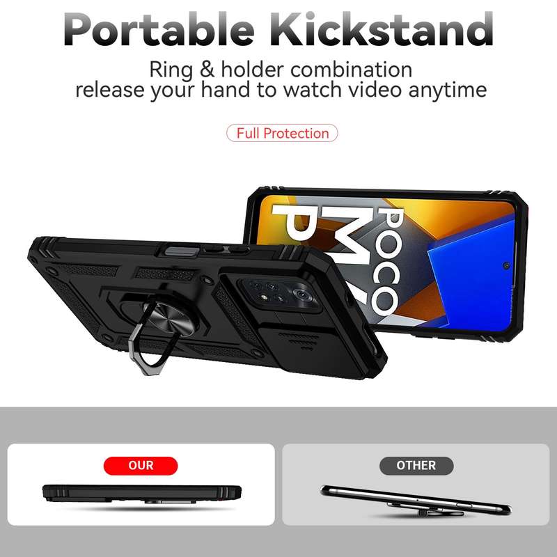 For Xiaomi Poco M4 Pro Sliding Camshield Holder Phone Case(Black)
