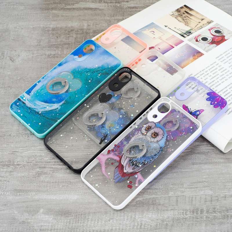 For Samsung Galaxy A03 Core Starry Sky Epoxy TPU Phone Case with Ring Holder(Owl)
