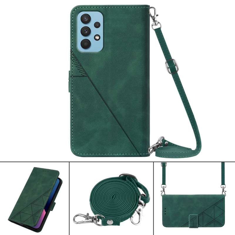 For Samsung Galaxy A32 4G EU Version Crossbody 3D Embossed Flip Leather Phone Case(Blue)
