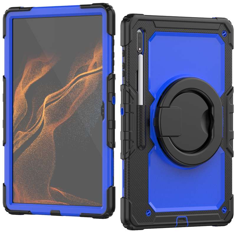 For Samsung Galaxy Tab S8 Ultra Shoulder Strap Silicone + PC Tablet Case(Black Rose Red)