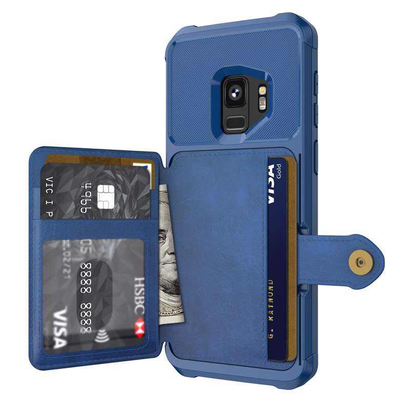 For Samsung Galaxy S9 Magnetic Wallet Card Bag Leather Phone Case(Cyan)