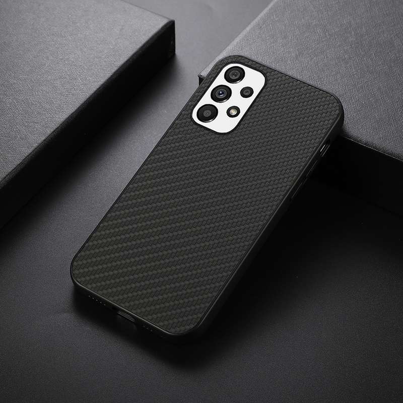 For Samsung Galaxy A73 5G Accurate Hole Carbon Fiber Texture PU Phone Case(Brown)